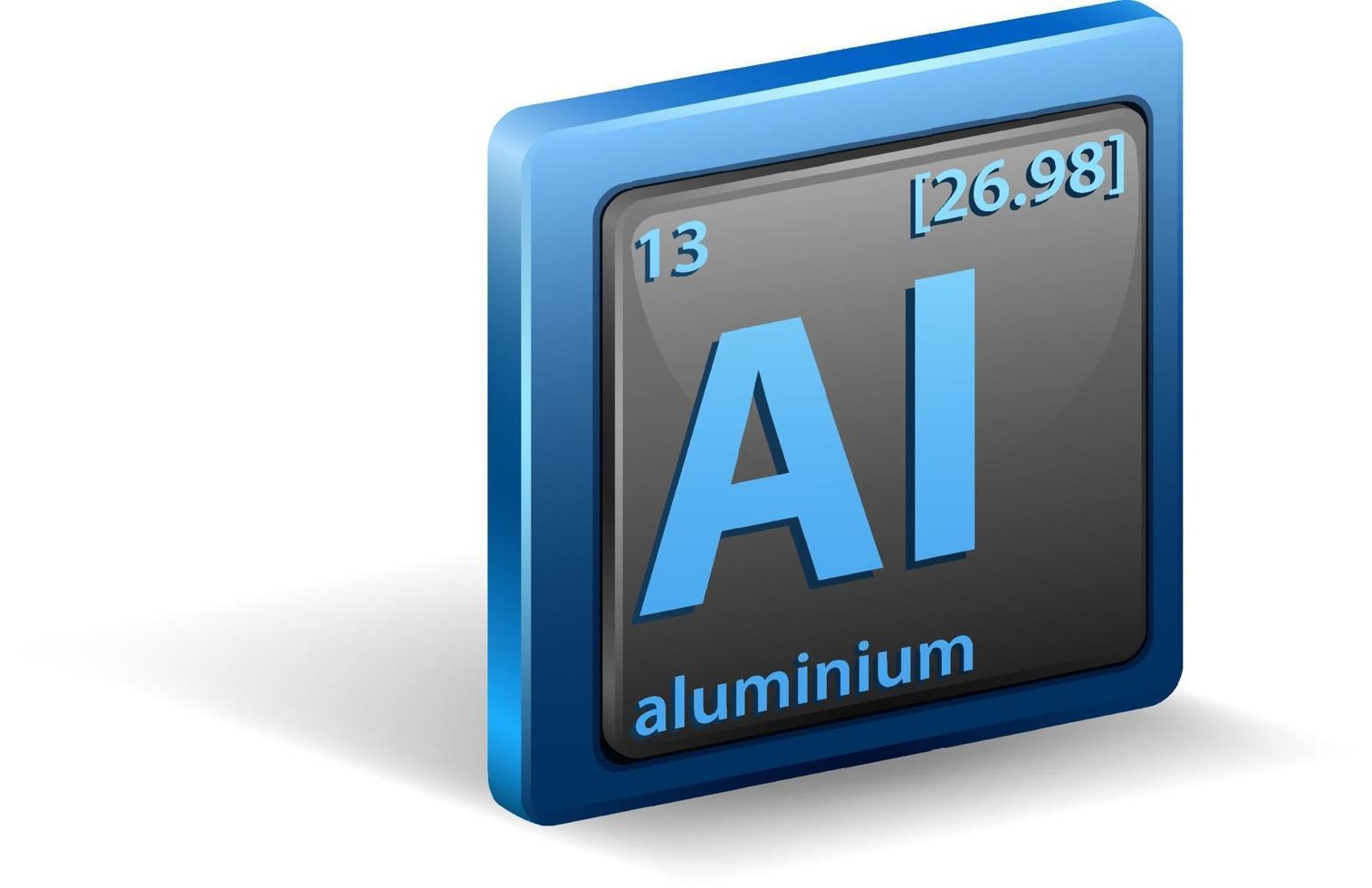 Aluminum chemical element. Chemical symbol with atomic number and atomic mass. vector
