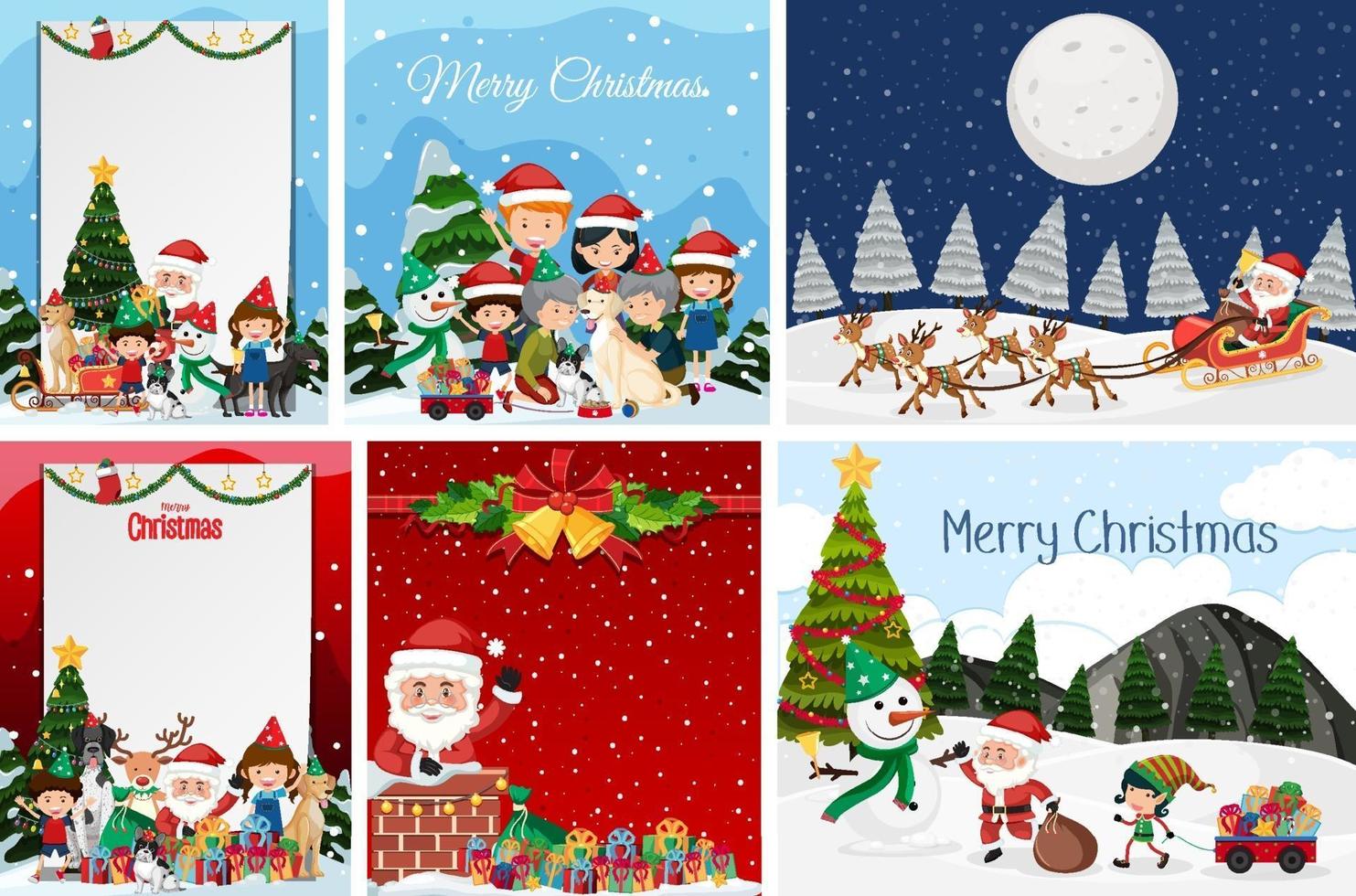 Set of blank Christmas postcard and logo isolated vector