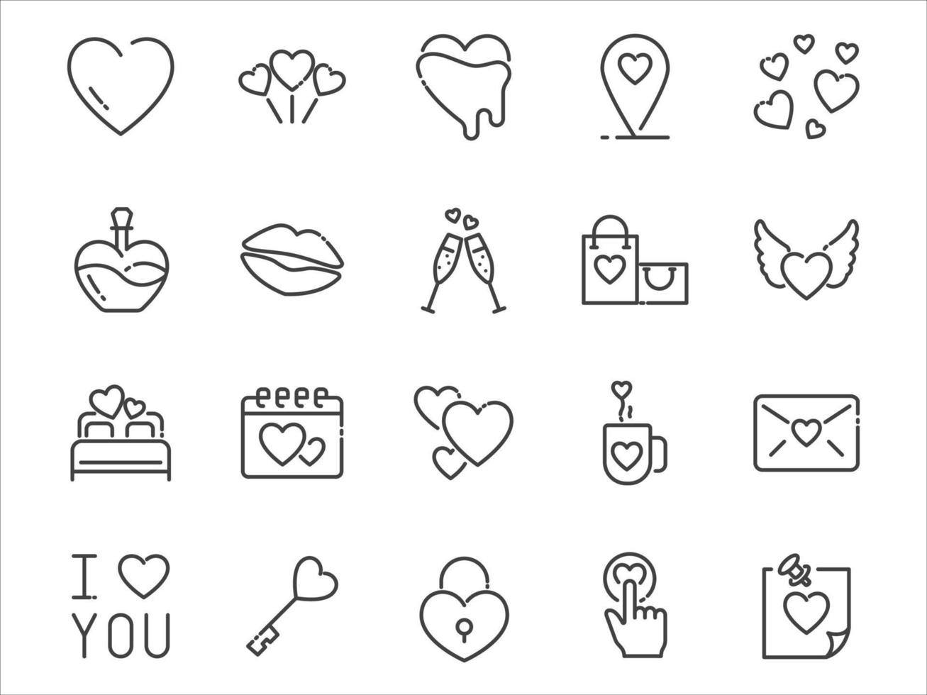 set of valentine's day thin line icons, love, romance, heart vector