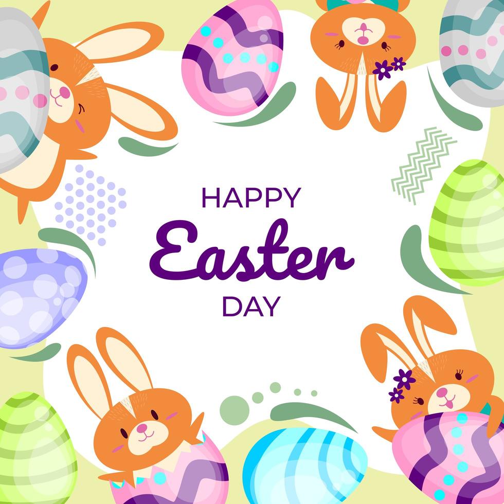 Cute Flat of Easter Egg with Cartoon Bunny Rabbit vector