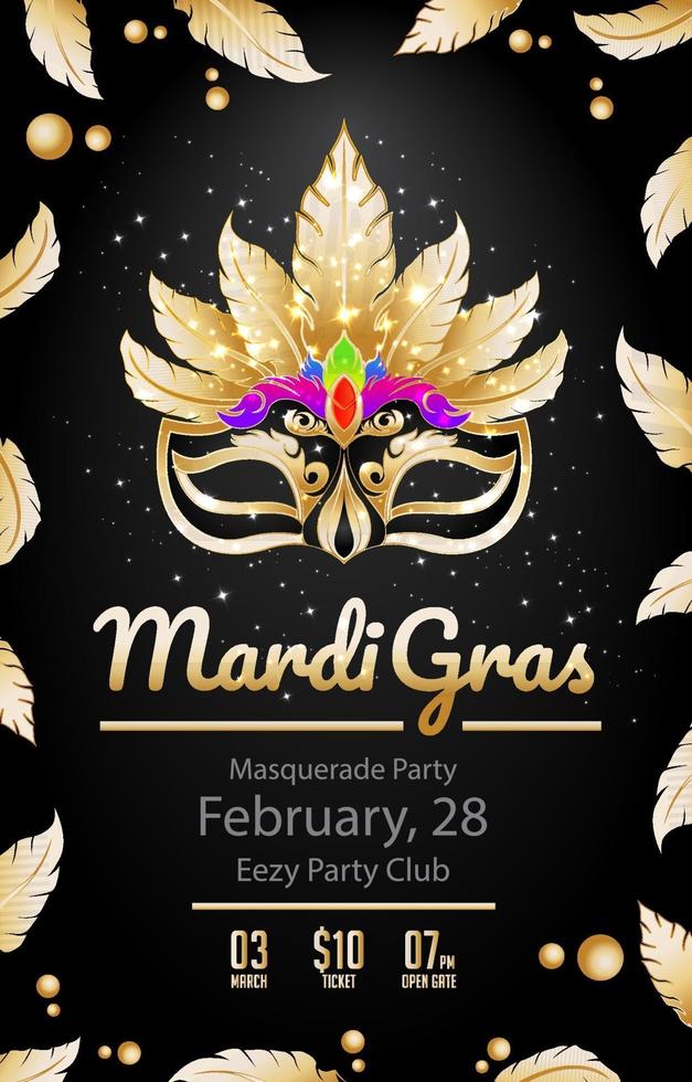 cartel de mardi gras de lujo sobre fondo negro vector