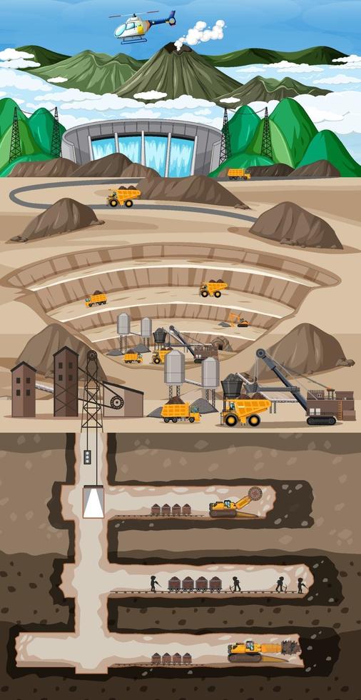 Underground landscape of coal mining vector