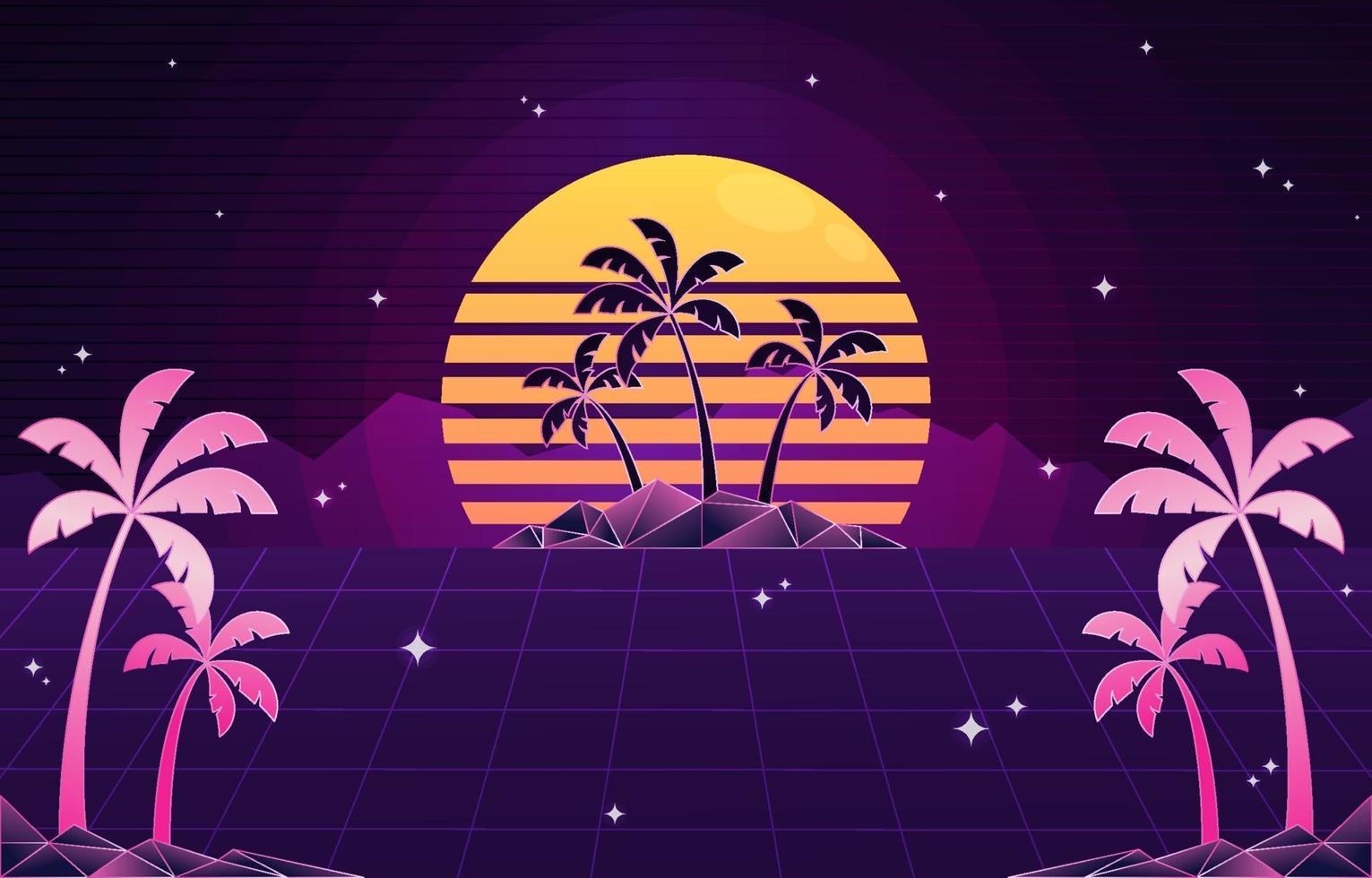 Retro Futuristic Island View Background vector