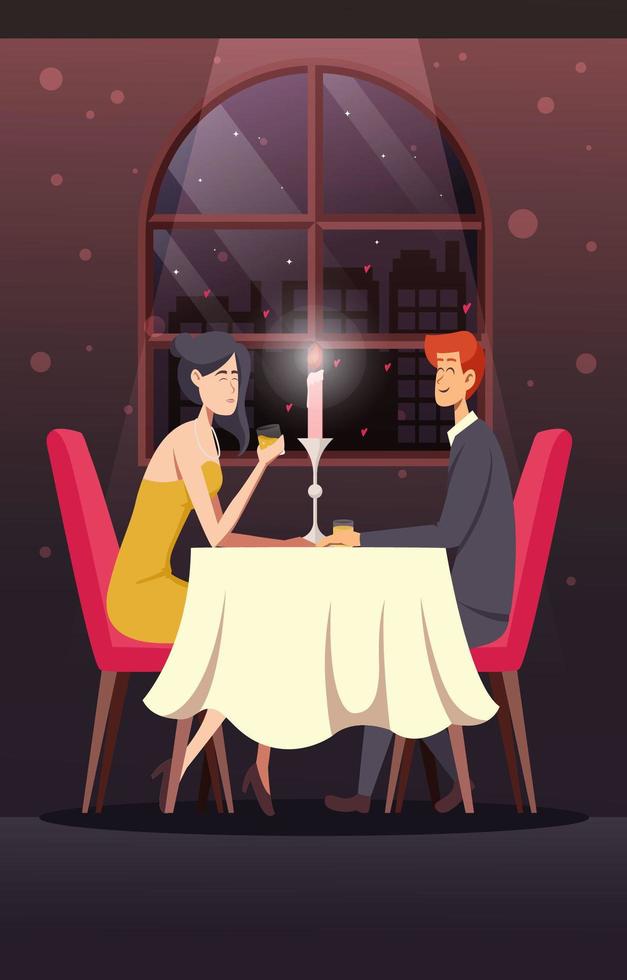 cena romántica pareja vector