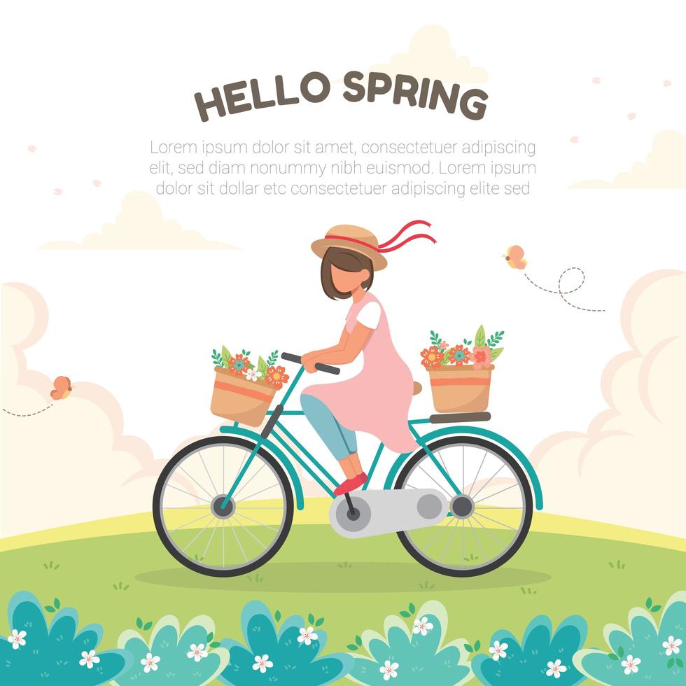 andar en bicicleta alrededor de las colinas durante la primavera vector