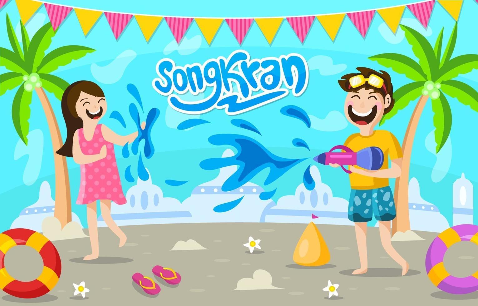 Children Playing with Water Guns vector