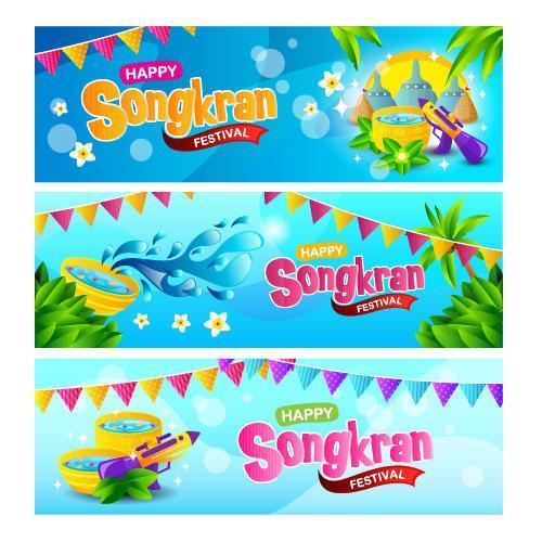 Songkran Festival Banner Collection vector