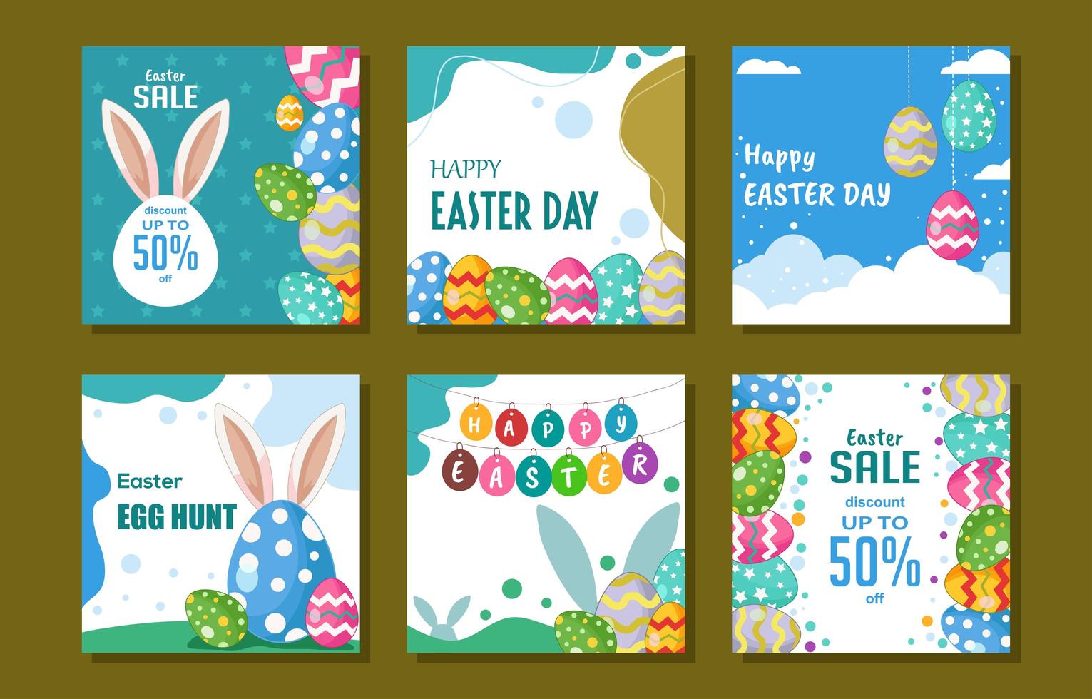 Easter Rabbit Social Media Post Collection vector