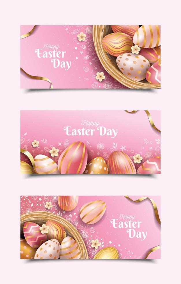 feliz día de pascua con plantillas de banner de huevos de pascua vector