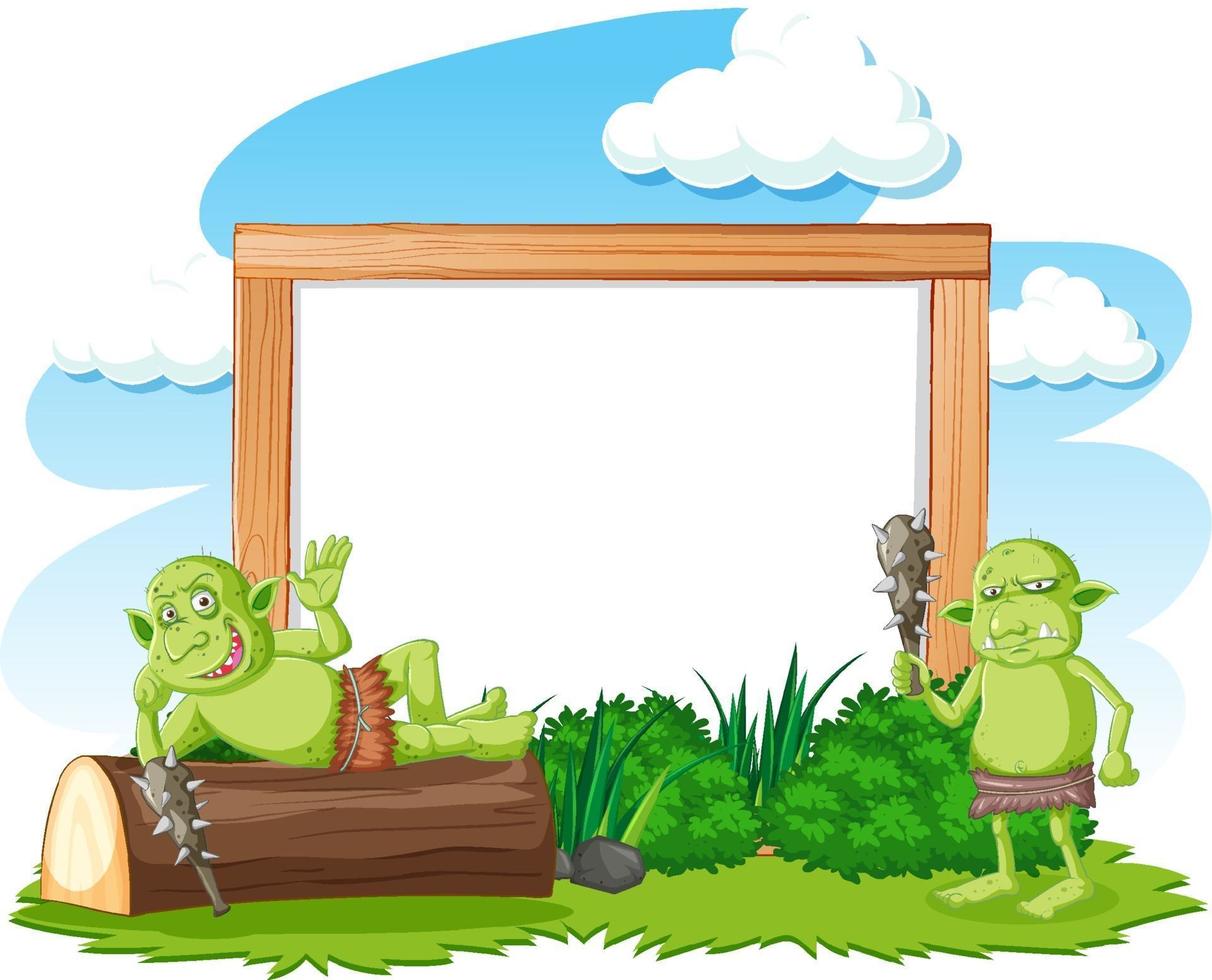 Empty banner with troll or goblin elements vector