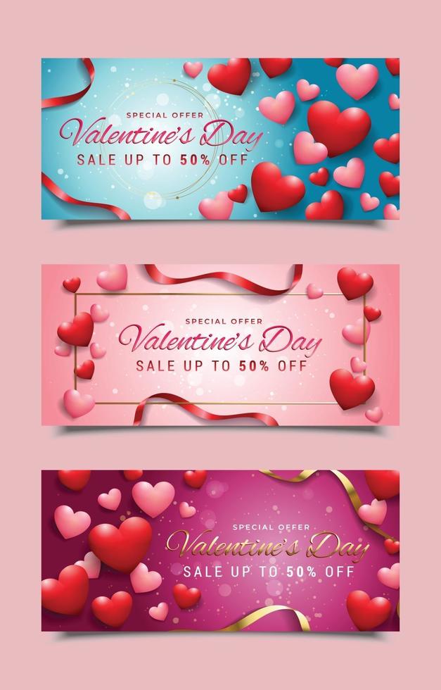 pancartas de promoción del día de san valentín con acento de corazón vector