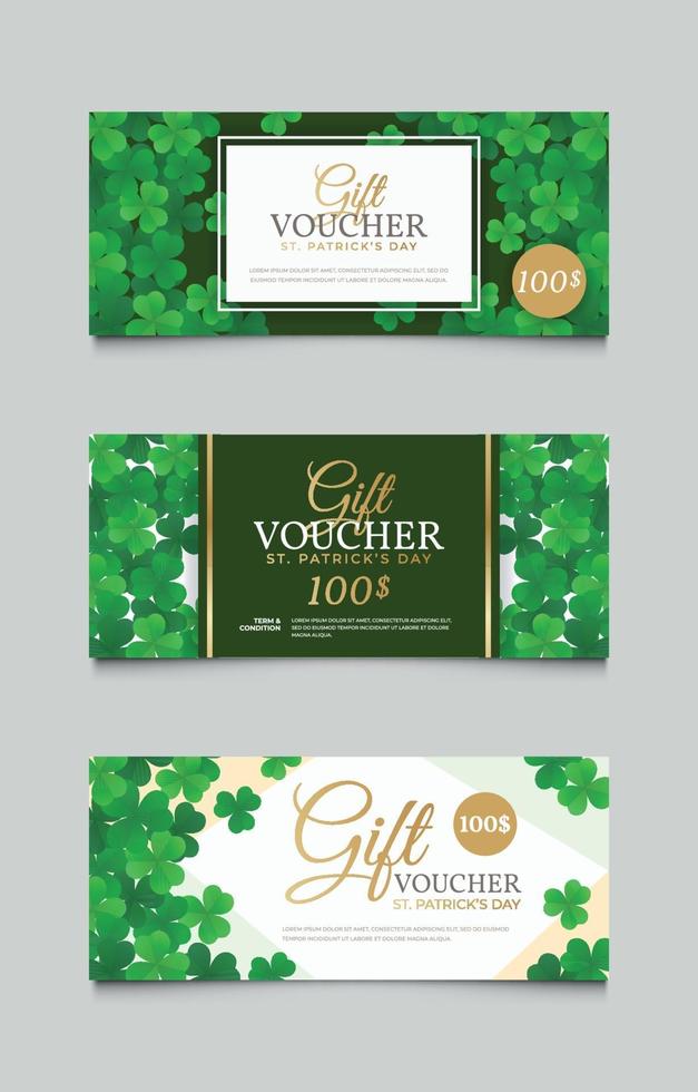 Set of Saint Patrick Gift Voucher With Clover Background vector