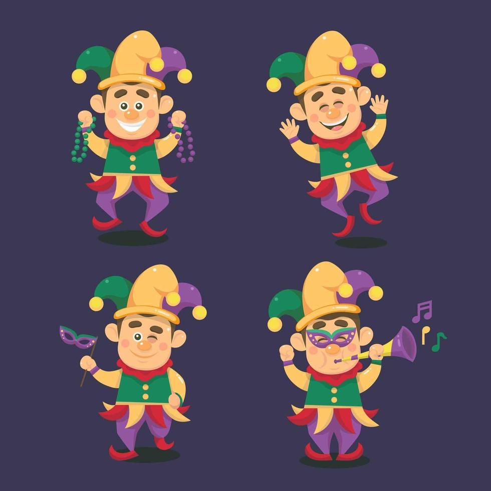 Set of Mardi Gras Jester Cartoon Character vector