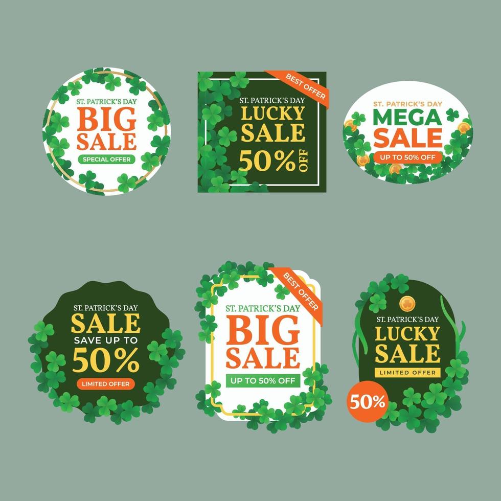 Set of Saint Patrick Big Sale Discount Label vector