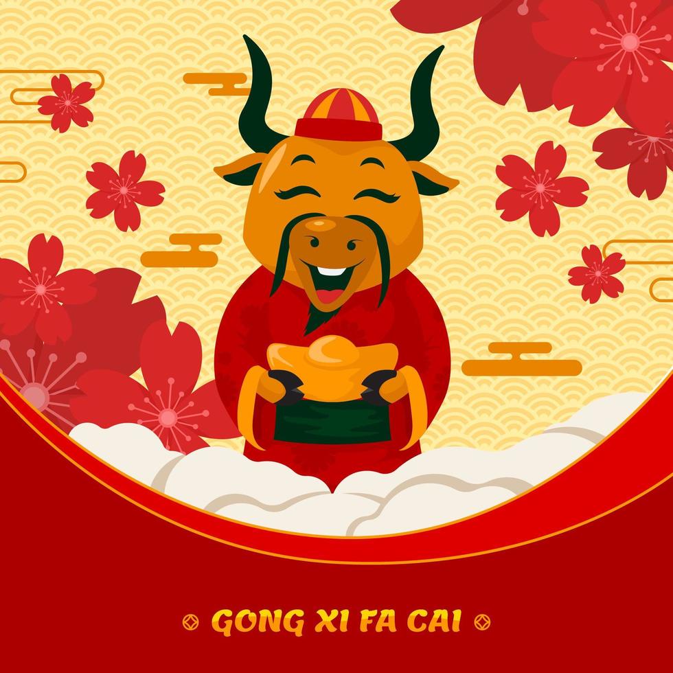 gong xi fa cai el año del buey de oro vector