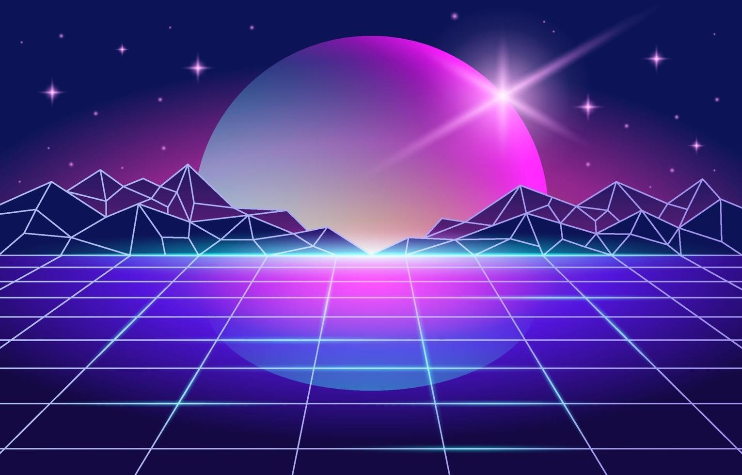 estilo retro futurismo con fondo de espacio púrpura vector