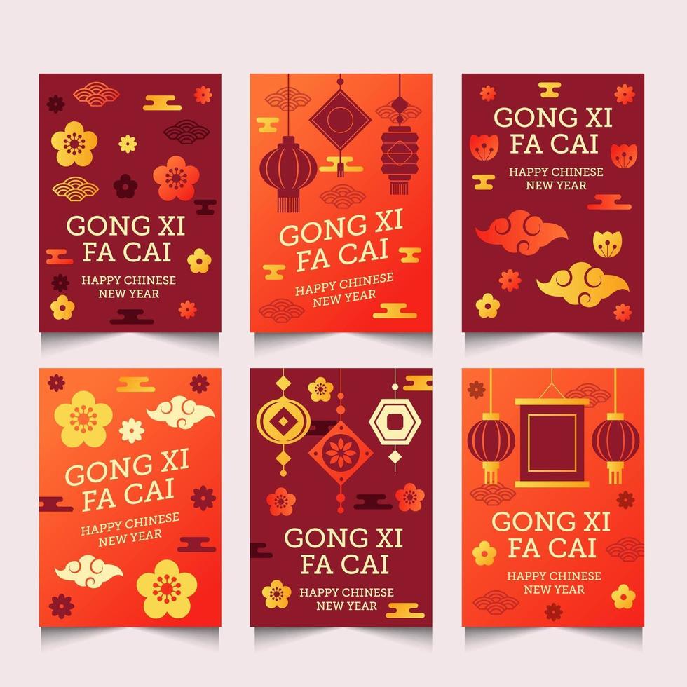 tarjetas gong xi fa cai con elementos tradicionales vector