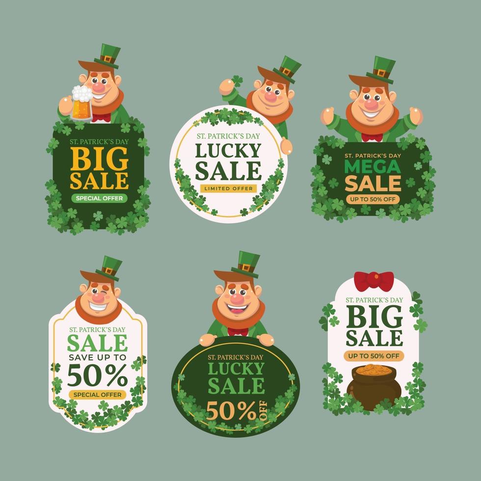 Set of Saint Patrick Sale Label With Character vector