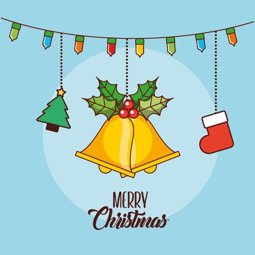 Merry Christmas card with ornaments hanging vector