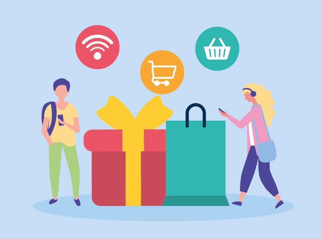 Online shopping concept with icons vector