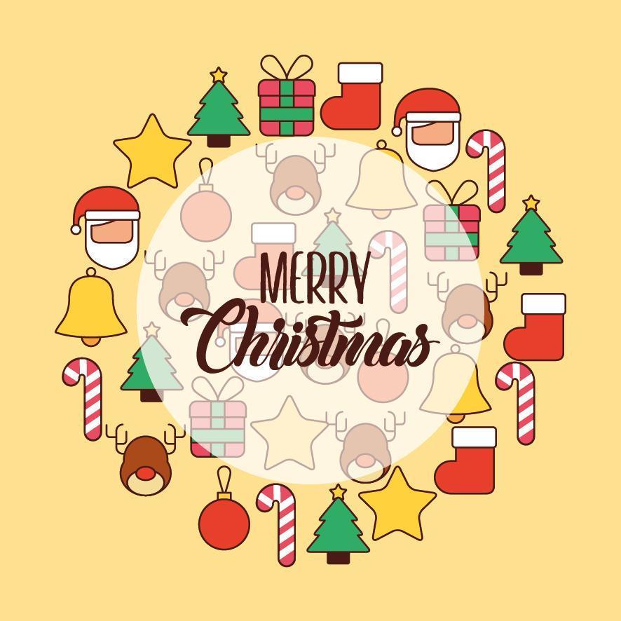 Merry Christmas card with icons vector