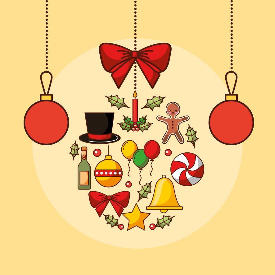 tarjeta de feliz navidad con iconos vector