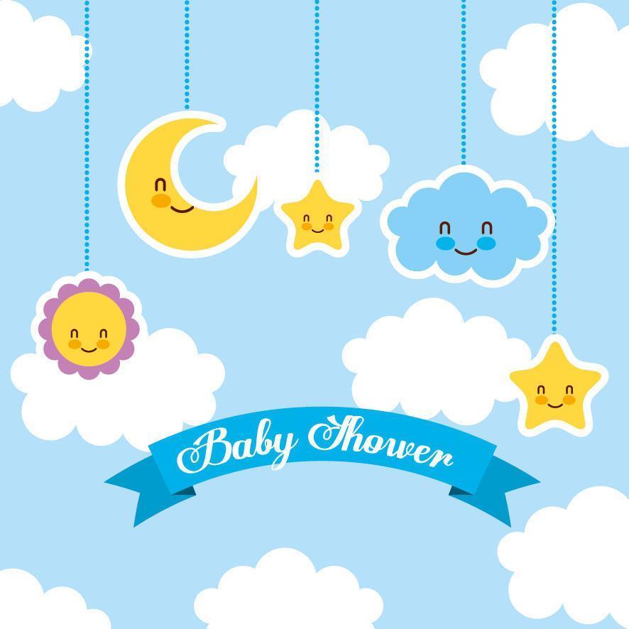 Baby shower card with cute icons hanging vector