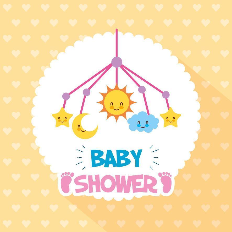 Baby shower card with cute icons hanging vector