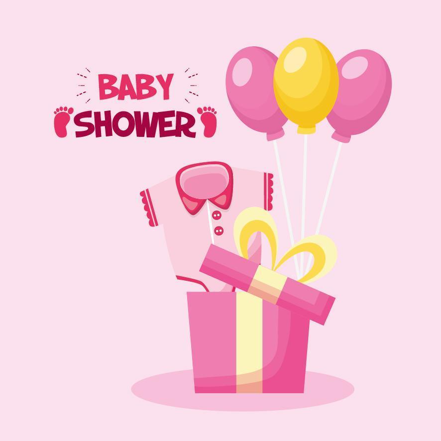 tarjeta de baby shower con regalos y globos vector