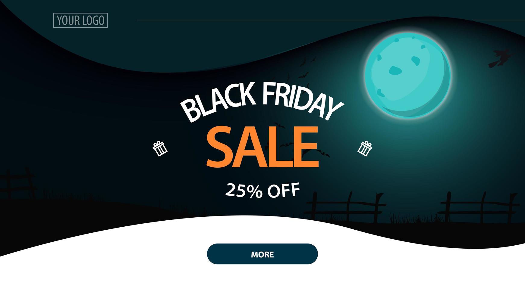Black Friday sale, up to 25 off, horizontal discount banner with night landscape on background vector