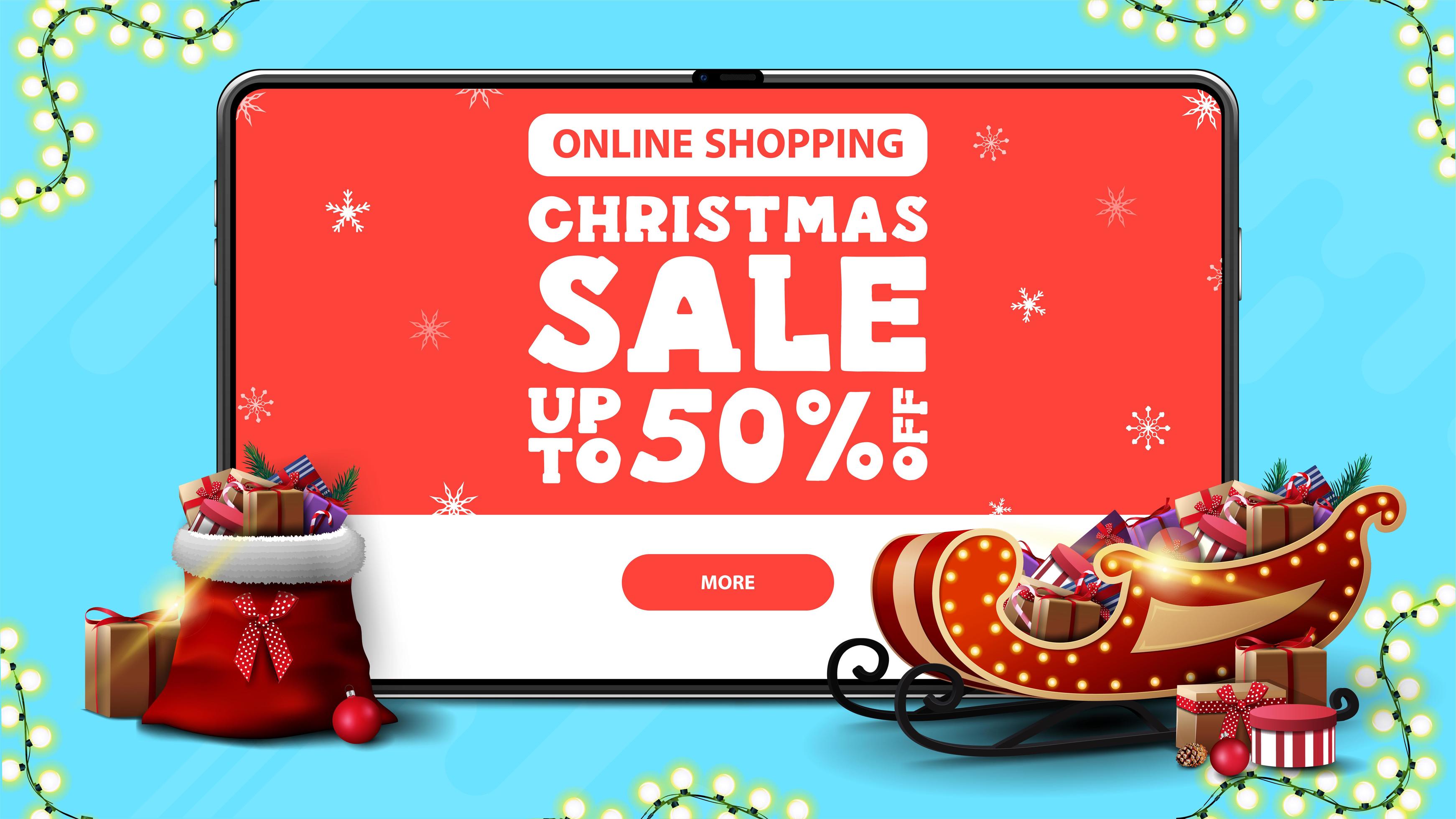 Online Shopping, Christmas sale, up to 50 off, discount banner with