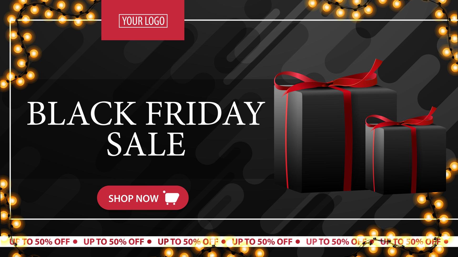 Black friday sale, black discount banner with gifts. vector