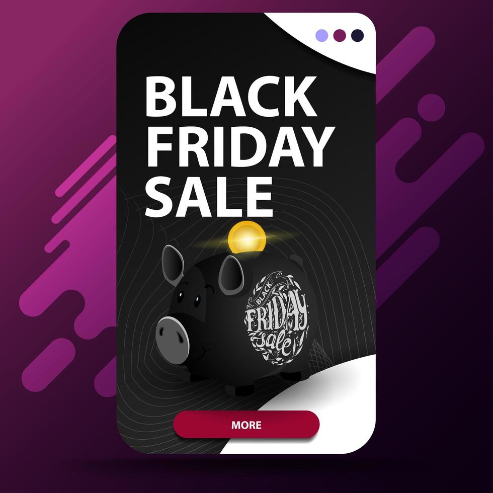 Black Friday sale, modern vertical banner with piggy bank vector