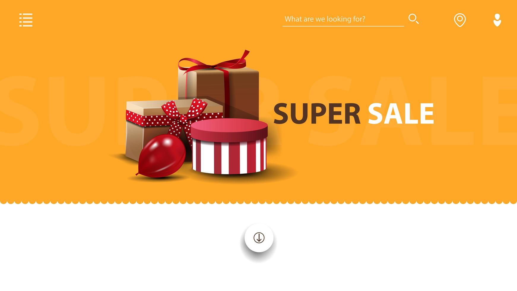 Modern yellow discount banner for website with gift boxes vector