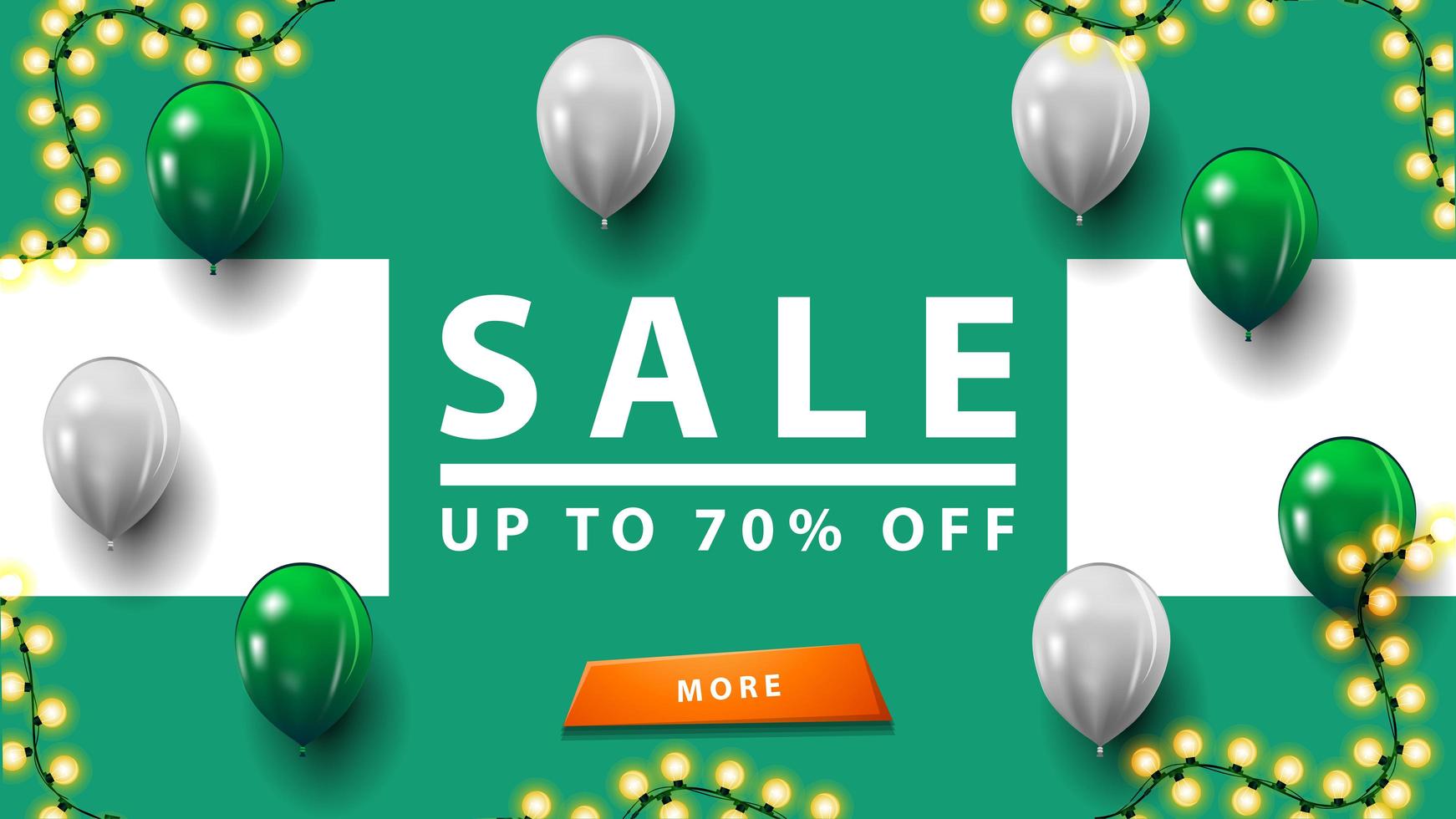 Sale, up to 70 off, discount green banner with button vector