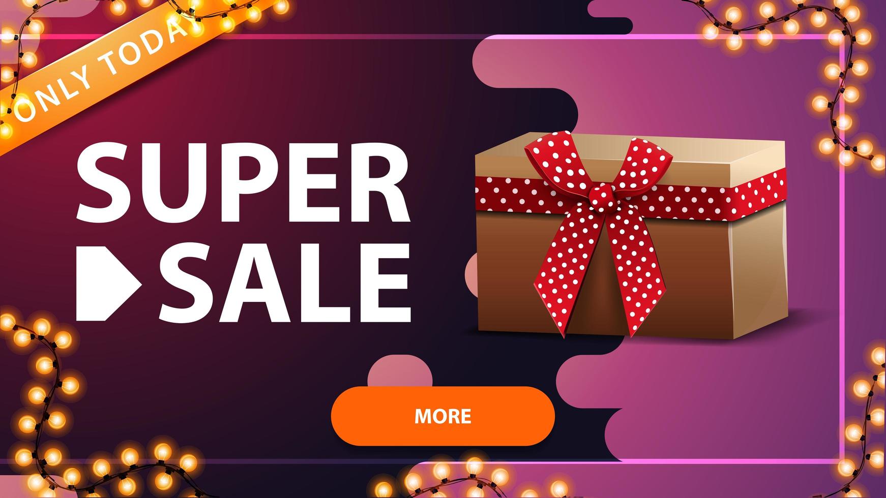 Horizontal purple banner with button and gift box vector