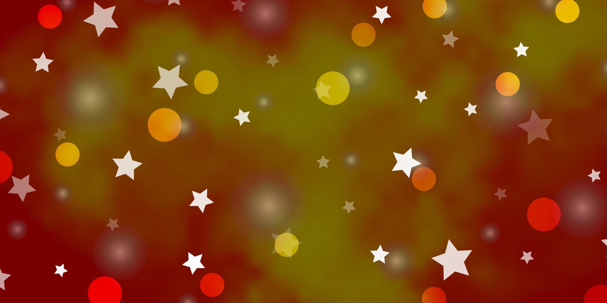 Plantilla de vector naranja claro con círculos, estrellas.