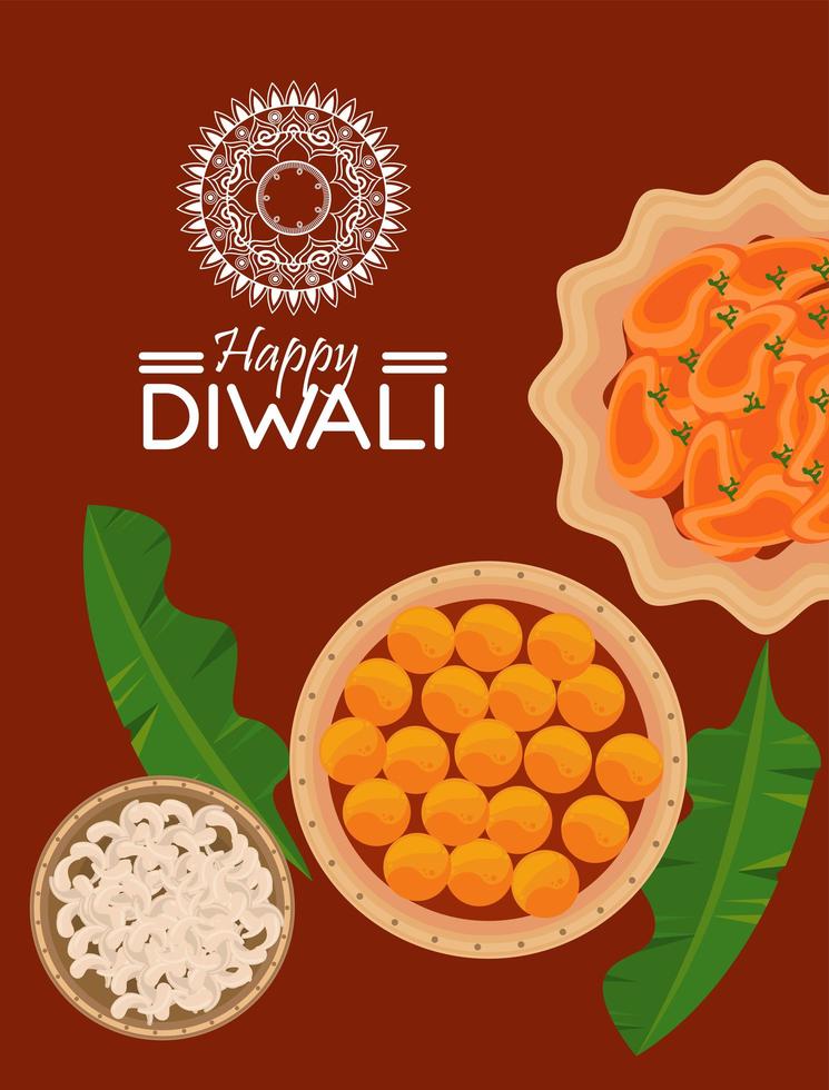 feliz celebración de diwali con menú y letras vector