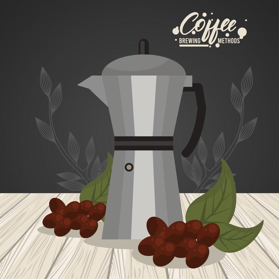 método de preparación de café moka pot vector