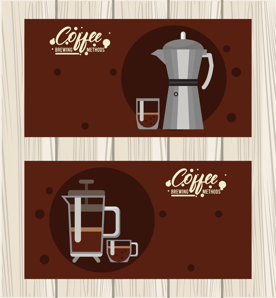 moka pot and french press coffee brewing methods vector