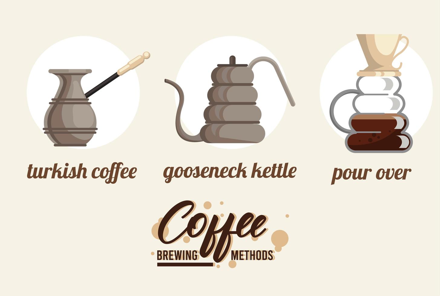 three coffee brewing methods bundle set vector