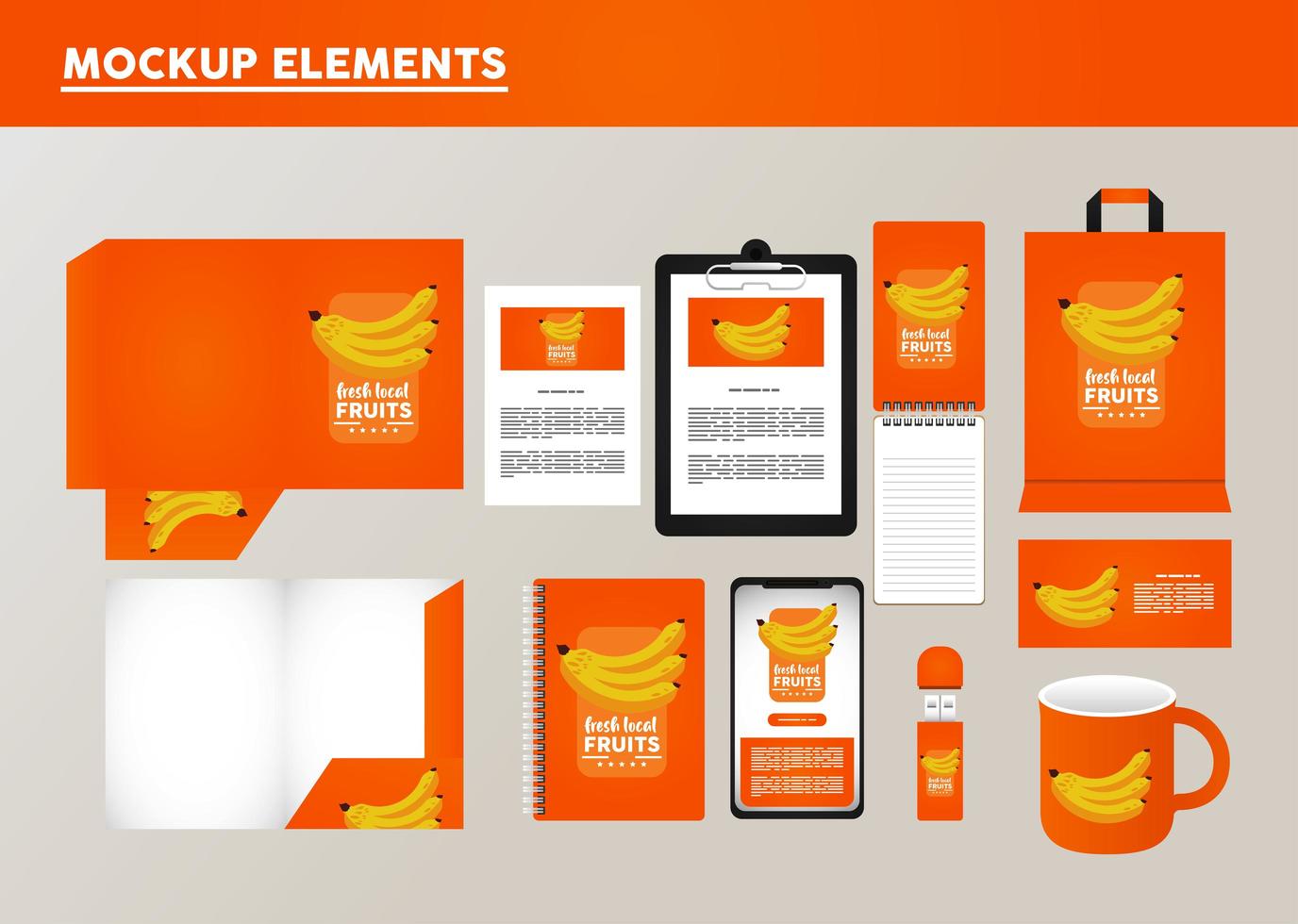 bundle of bananas fruits mockup elements branding vector