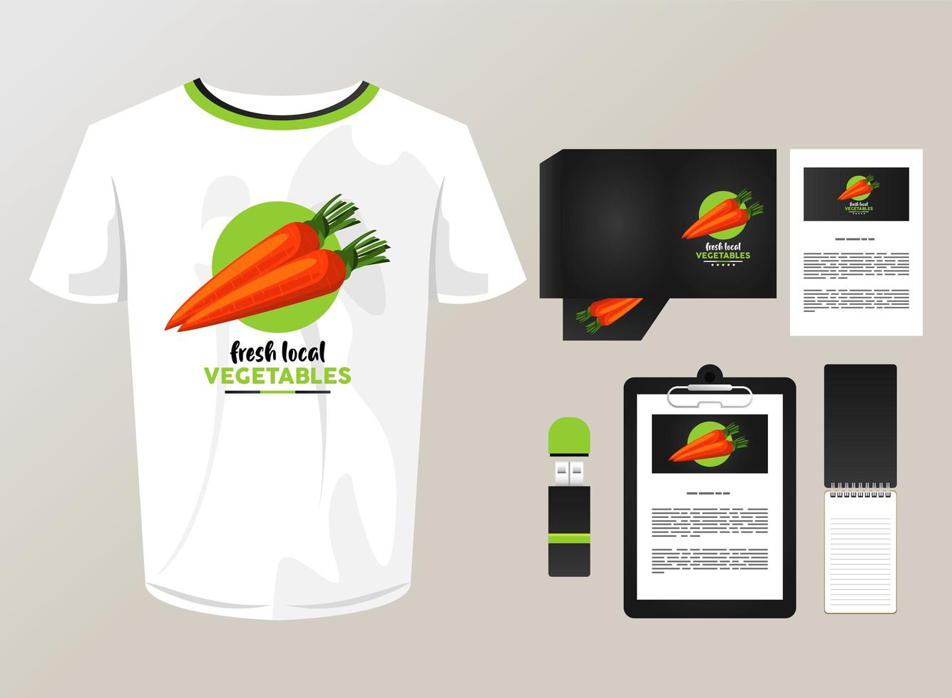 paquete de elementos de maqueta de verduras de zanahoria marca vector