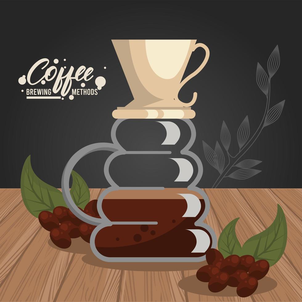 pour over coffee brewing method vector