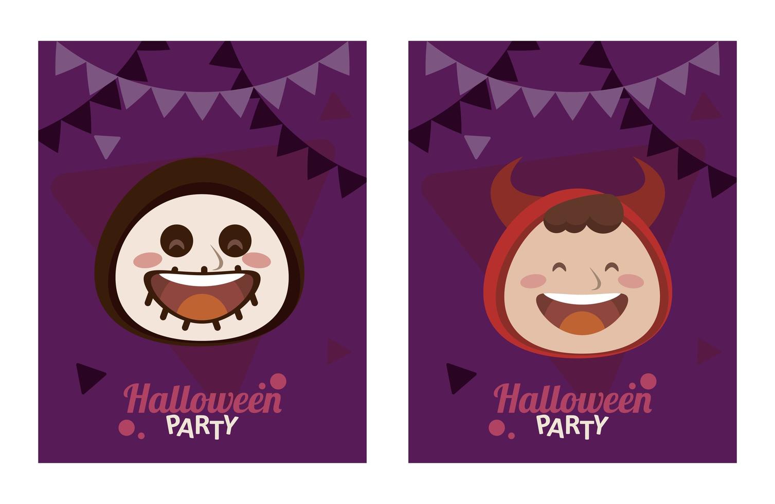 happy halloween party with little devil and skeleton heads vector