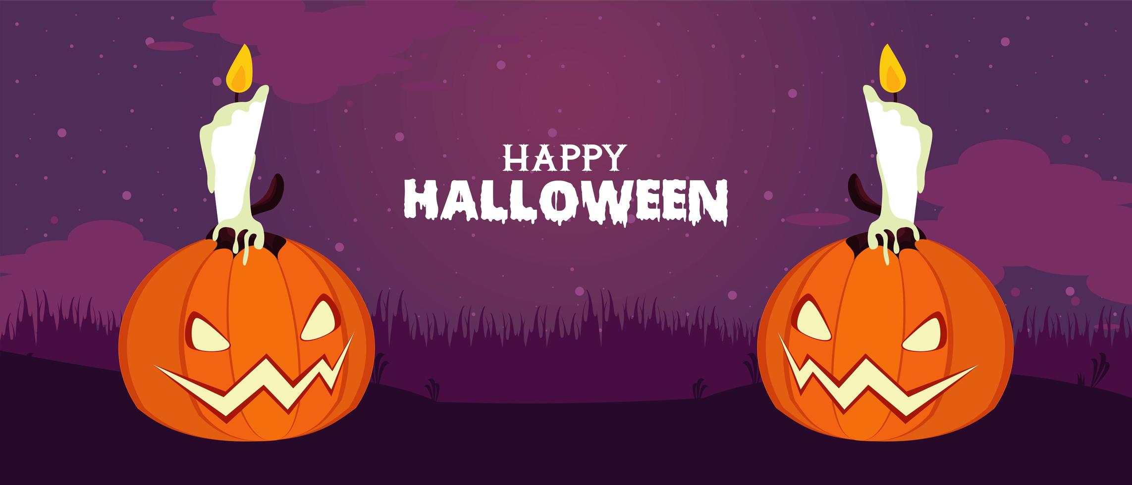 happy halloween celebration card with pumpkins and candles vector