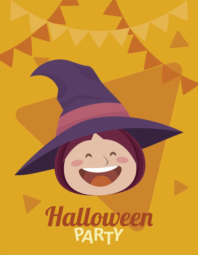 feliz fiesta de halloween con personaje de cabeza de bruja vector