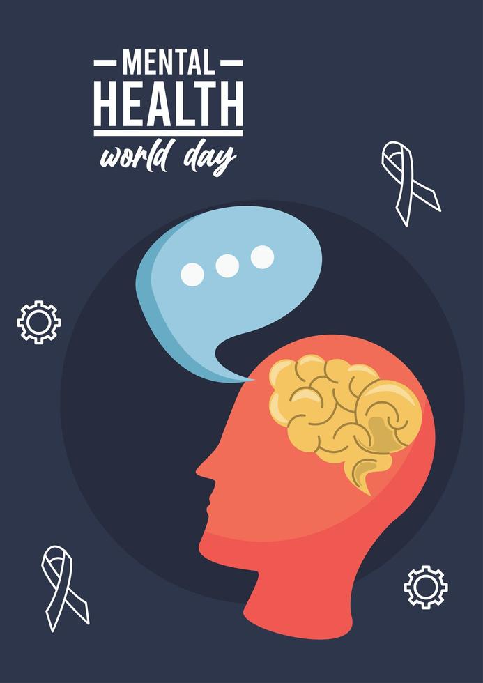 world mental health day campaign with brain profile and speech bubble vector