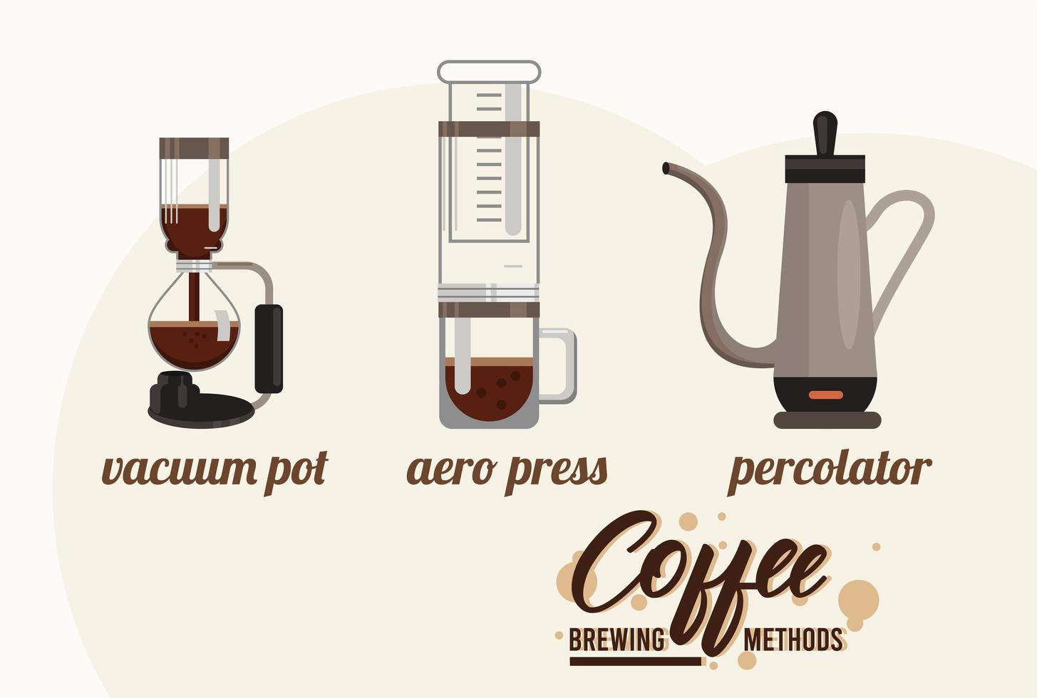 three coffee brewing methods bundle vector