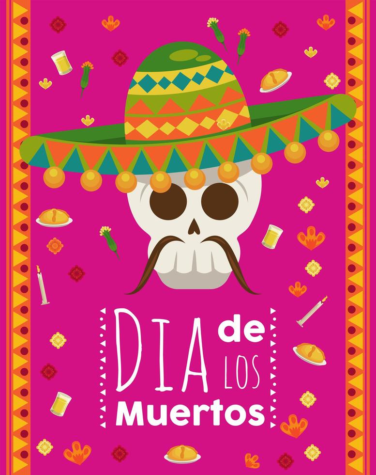 cartel del dia de los muertos con calavera de mariachi vector